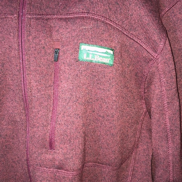 L.L bean mens maroon/red zip up fleece sweater coat size large slightly fitted - Picture 3 of 5